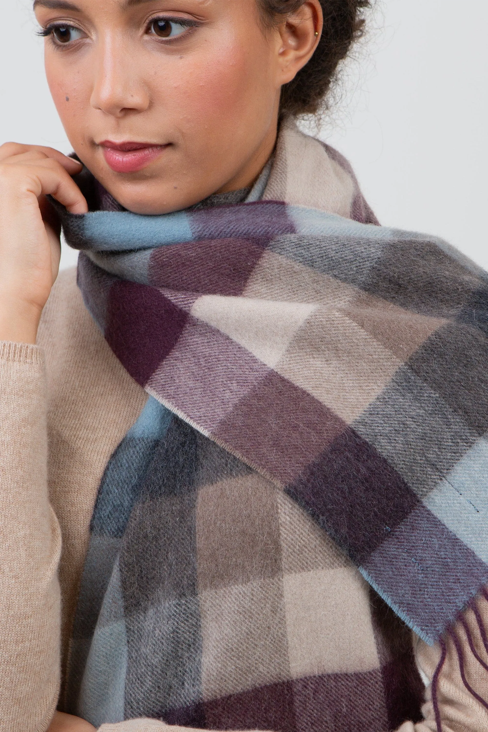 5 Square Check Lambswool Scarf - Teal