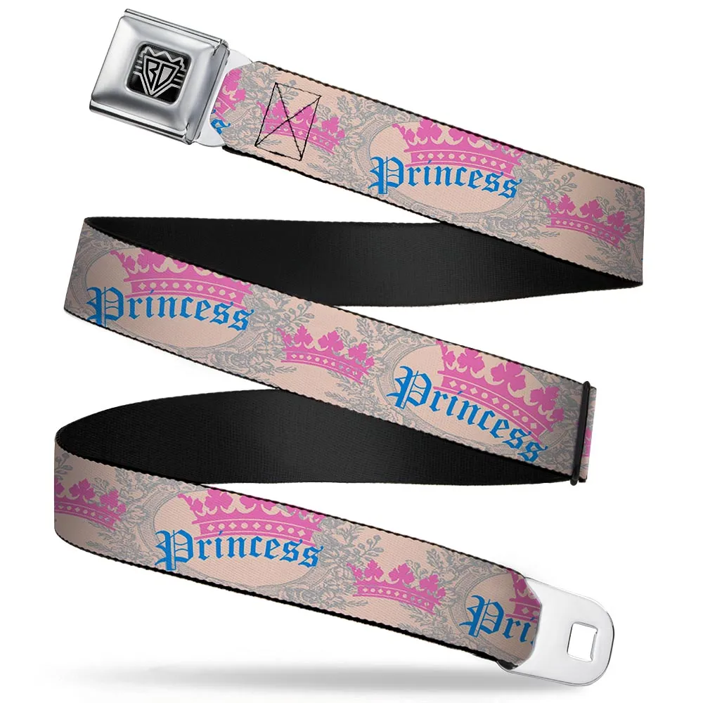 BD Wings Logo CLOSE-UP Full Color Black Silver Seatbelt Belt - Crown Princess Oval Baby Pink/Baby Blue Webbing