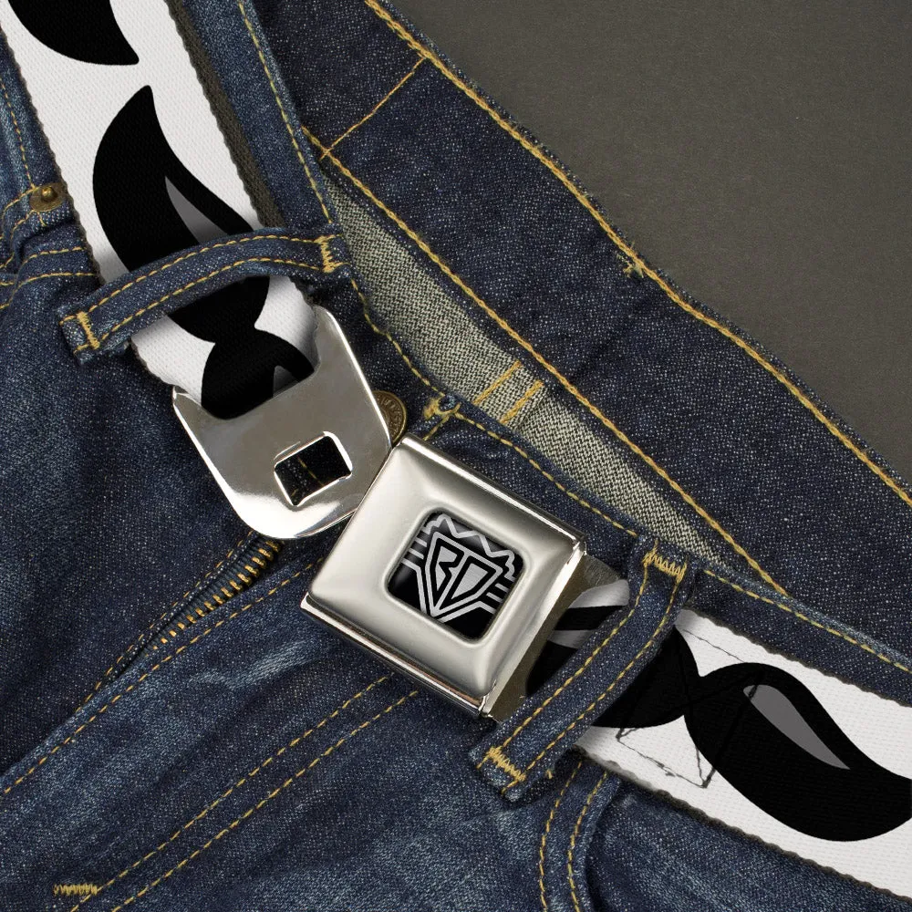 BD Wings Logo CLOSE-UP Full Color Black Silver Seatbelt Belt - Plastic Mustache White/Black Webbing