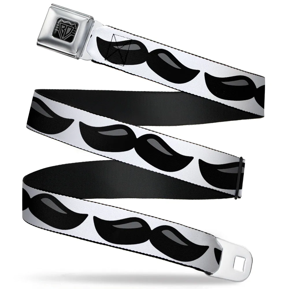 BD Wings Logo CLOSE-UP Full Color Black Silver Seatbelt Belt - Plastic Mustache White/Black Webbing