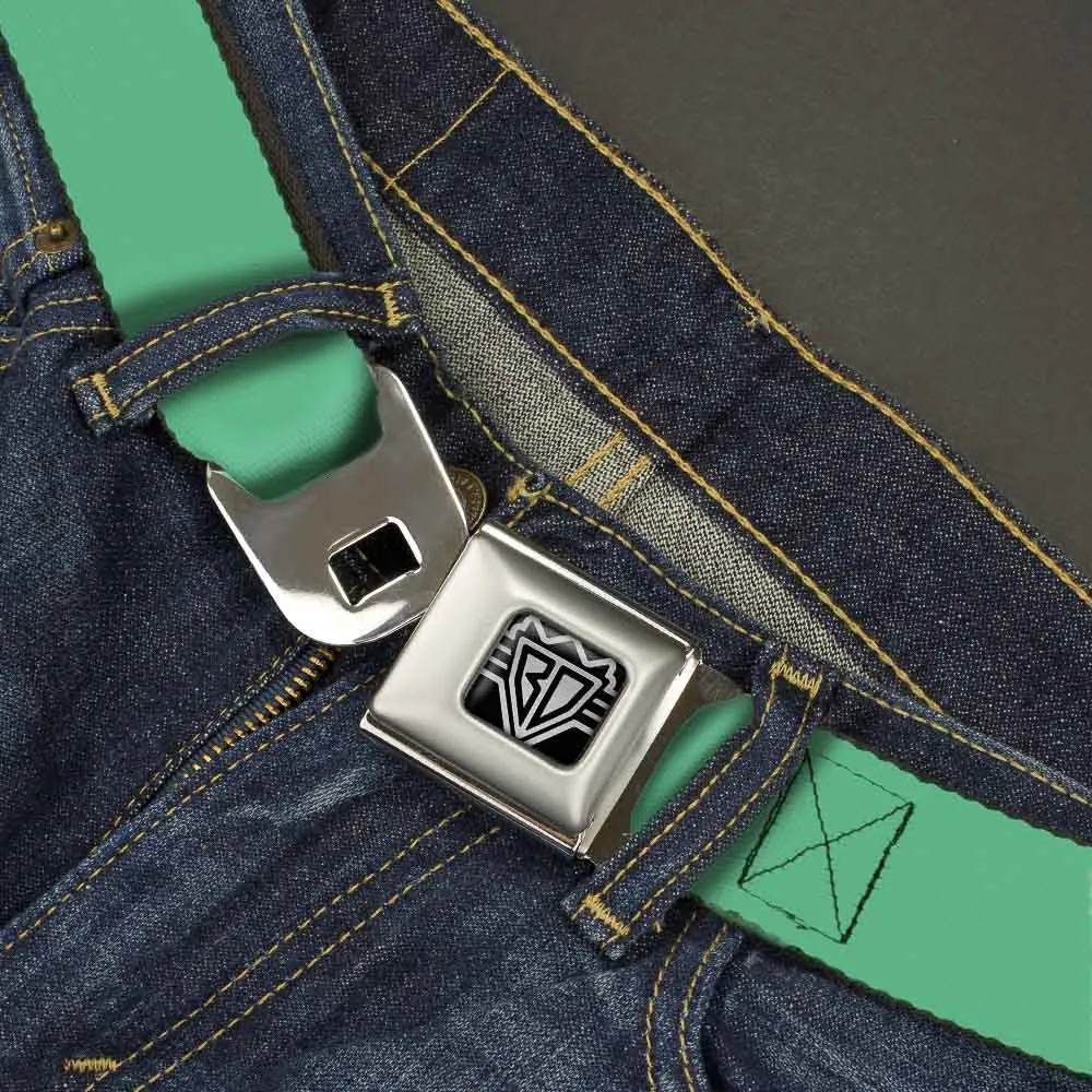 BD Wings Logo CLOSE-UP Full Color Black Silver Seatbelt Belt - Solid Rainforest Green Webbing