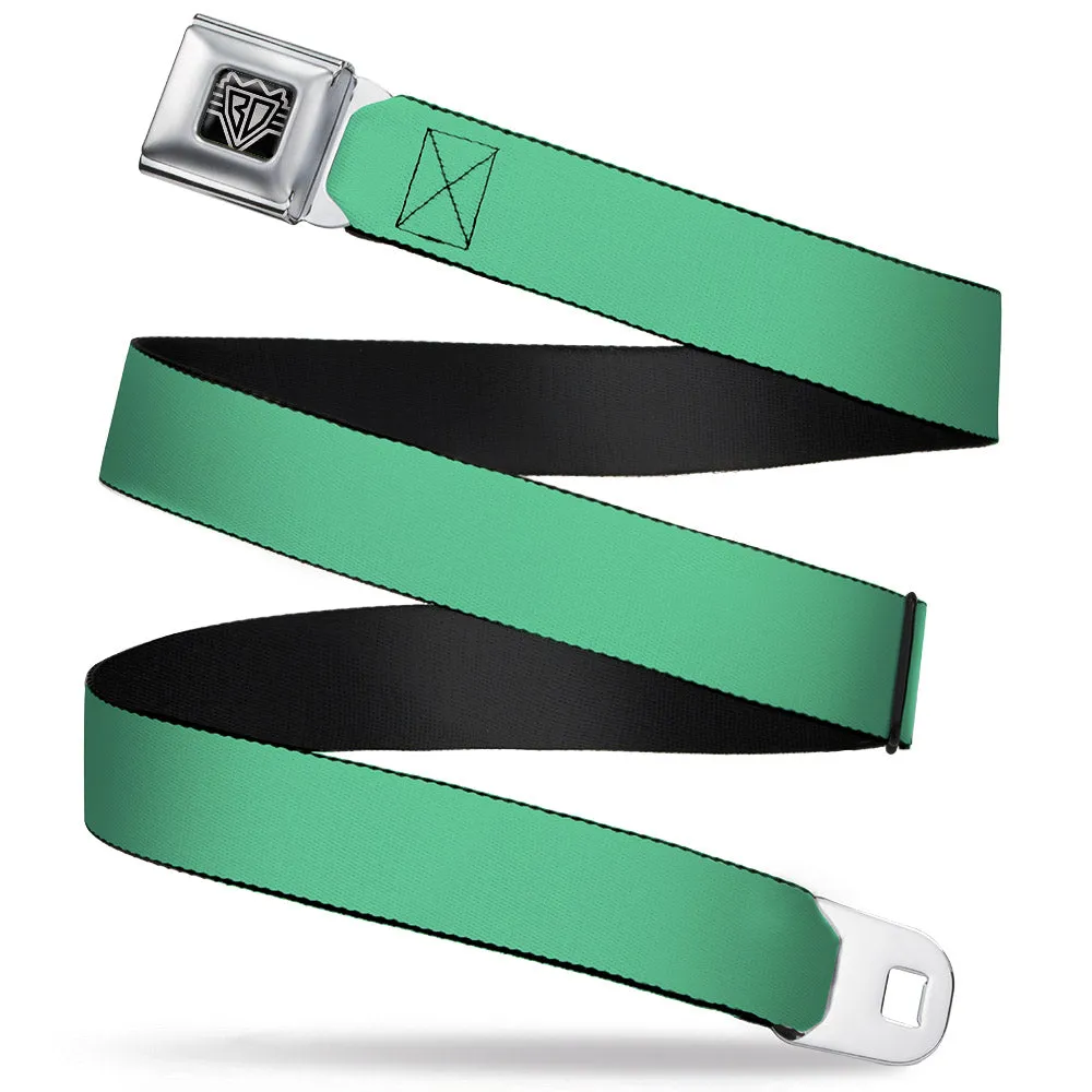 BD Wings Logo CLOSE-UP Full Color Black Silver Seatbelt Belt - Solid Rainforest Green Webbing