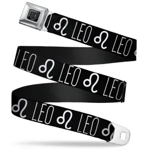 BD Wings Logo CLOSE-UP Full Color Black Silver Seatbelt Belt - Zodiac LEO/Symbol Black/White Webbing