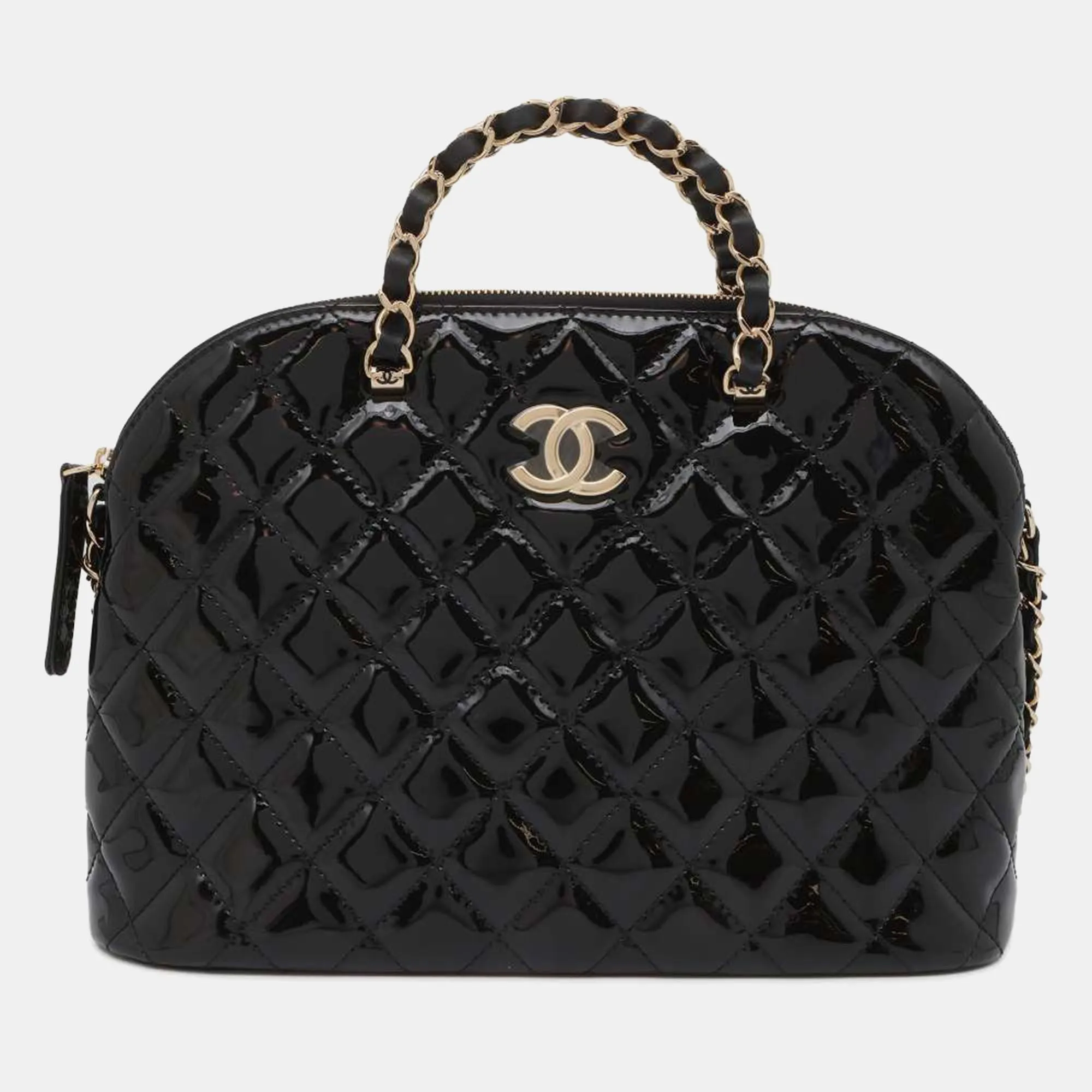 Black Patent Leather Top Handle Bag