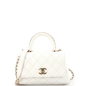 CHANEL Coco Top Handle Bag Quilted Caviar with Chain Detail Handle Extra Mini