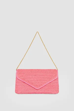 Envelope Clutch Bag In Rose Straw