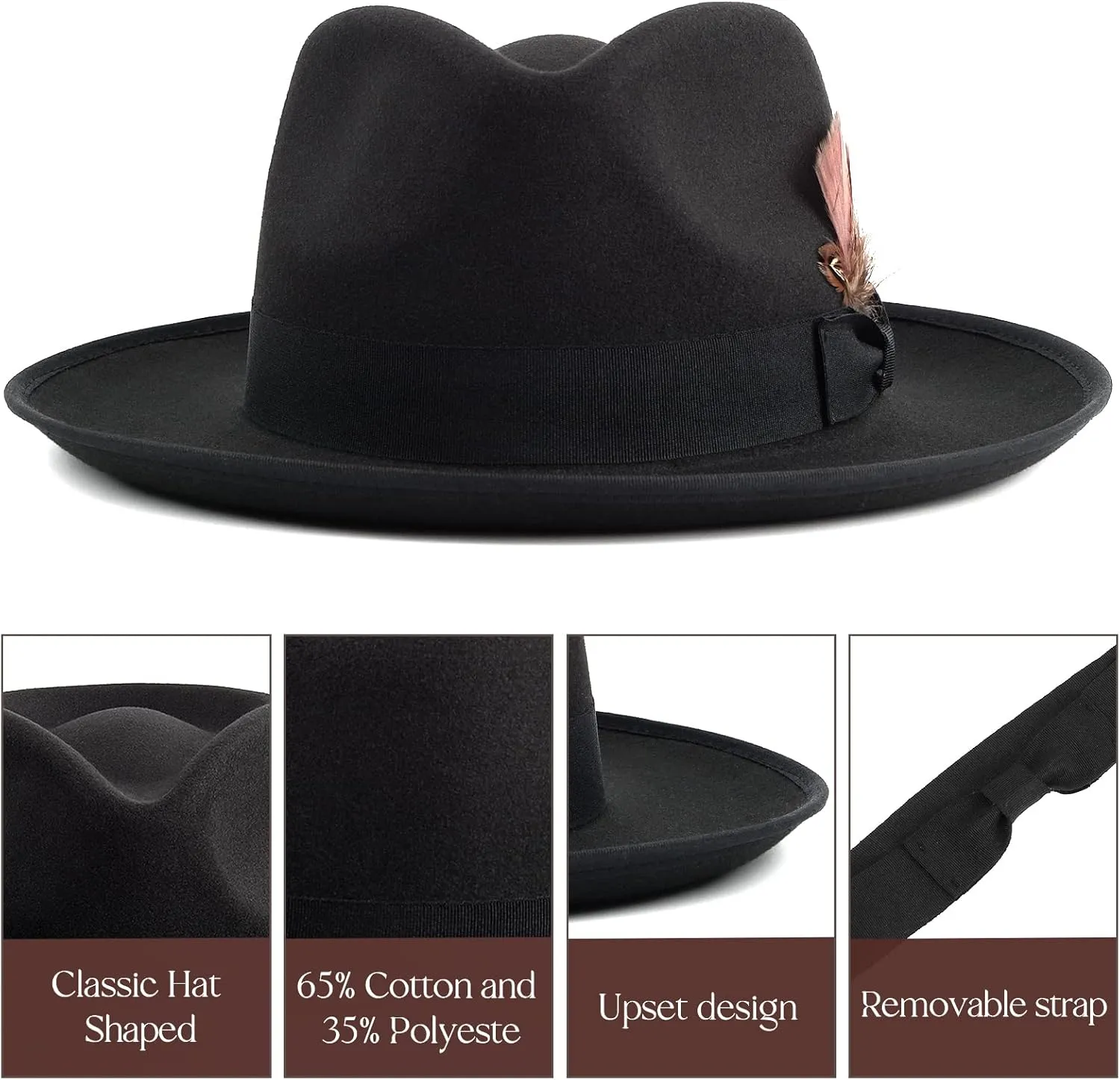 FADACHY Fedora Hats for Men & Women Wide Brim Felt Hat Dress Panama Trilby Hats