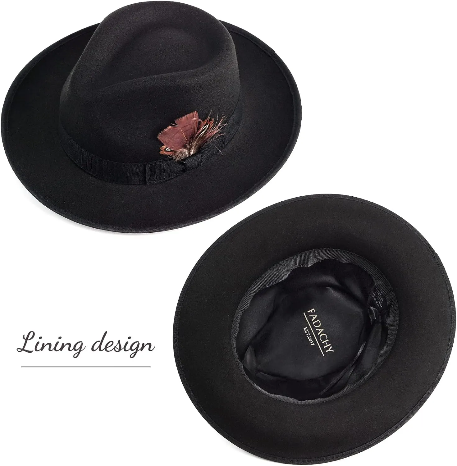 FADACHY Fedora Hats for Men & Women Wide Brim Felt Hat Dress Panama Trilby Hats