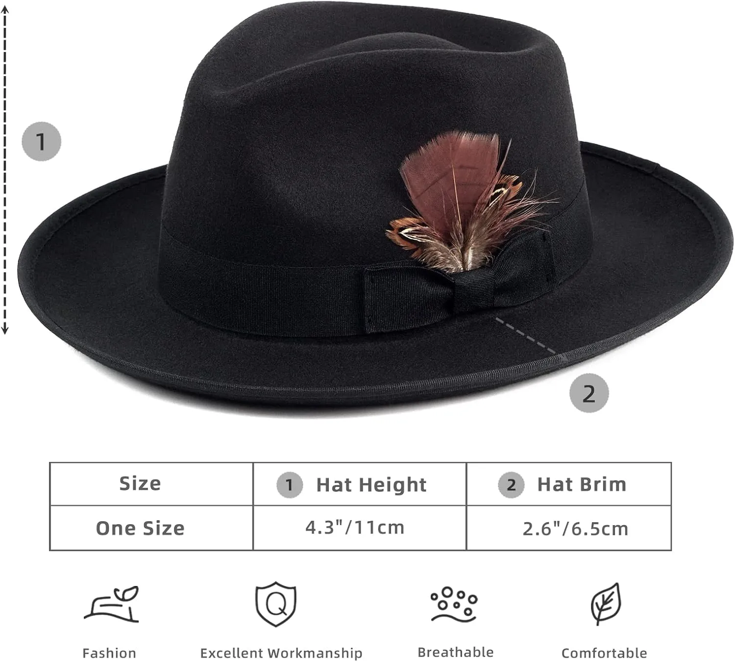 FADACHY Fedora Hats for Men & Women Wide Brim Felt Hat Dress Panama Trilby Hats