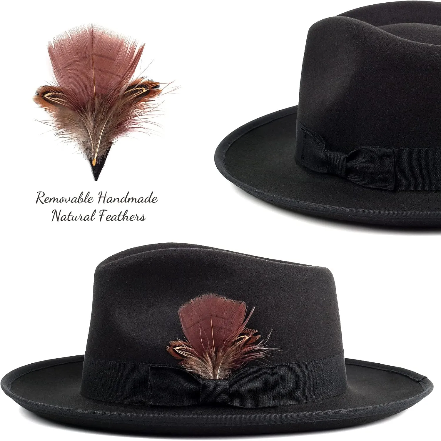 FADACHY Fedora Hats for Men & Women Wide Brim Felt Hat Dress Panama Trilby Hats