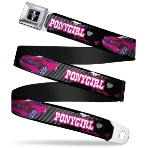 Ford Mustang Emblem Seatbelt Belt - Mustang PONY GIRL/Tire Tread Black/Gray/Fuchsias Webbing