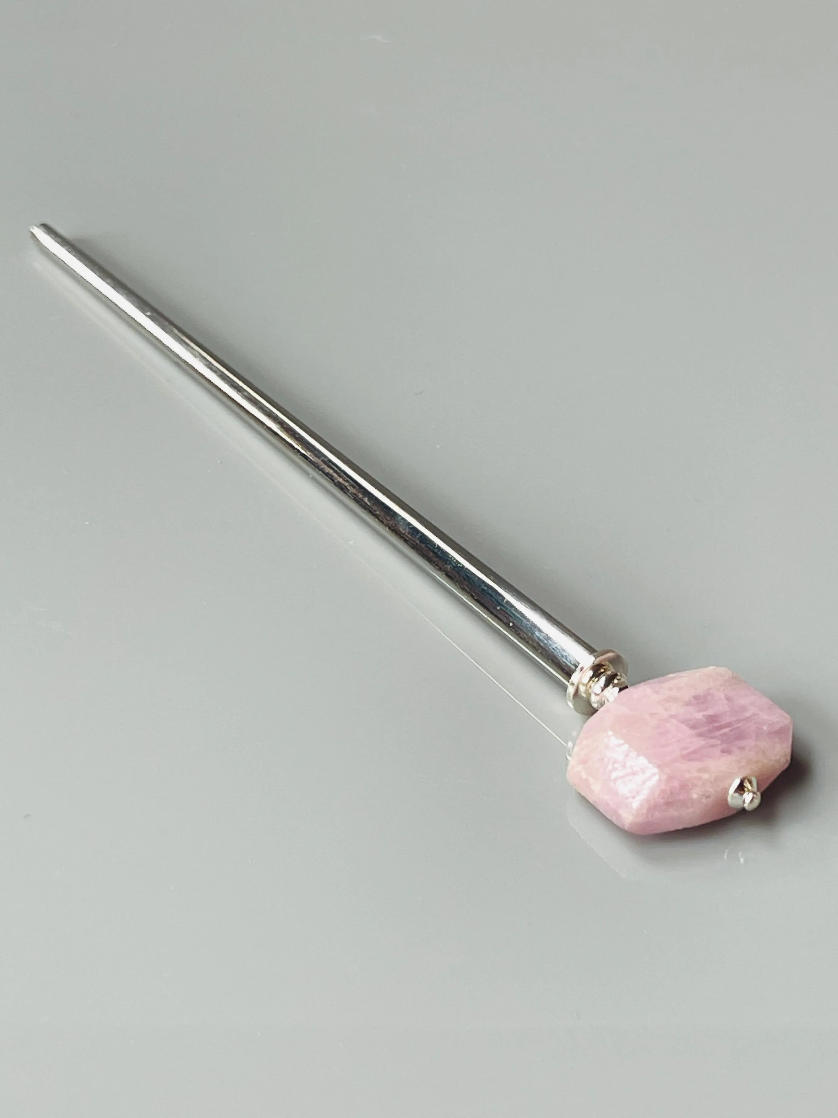 Genuine Kunzite Gemstone Hair Stick, Kunzite silver Gemstone Shawl Pin