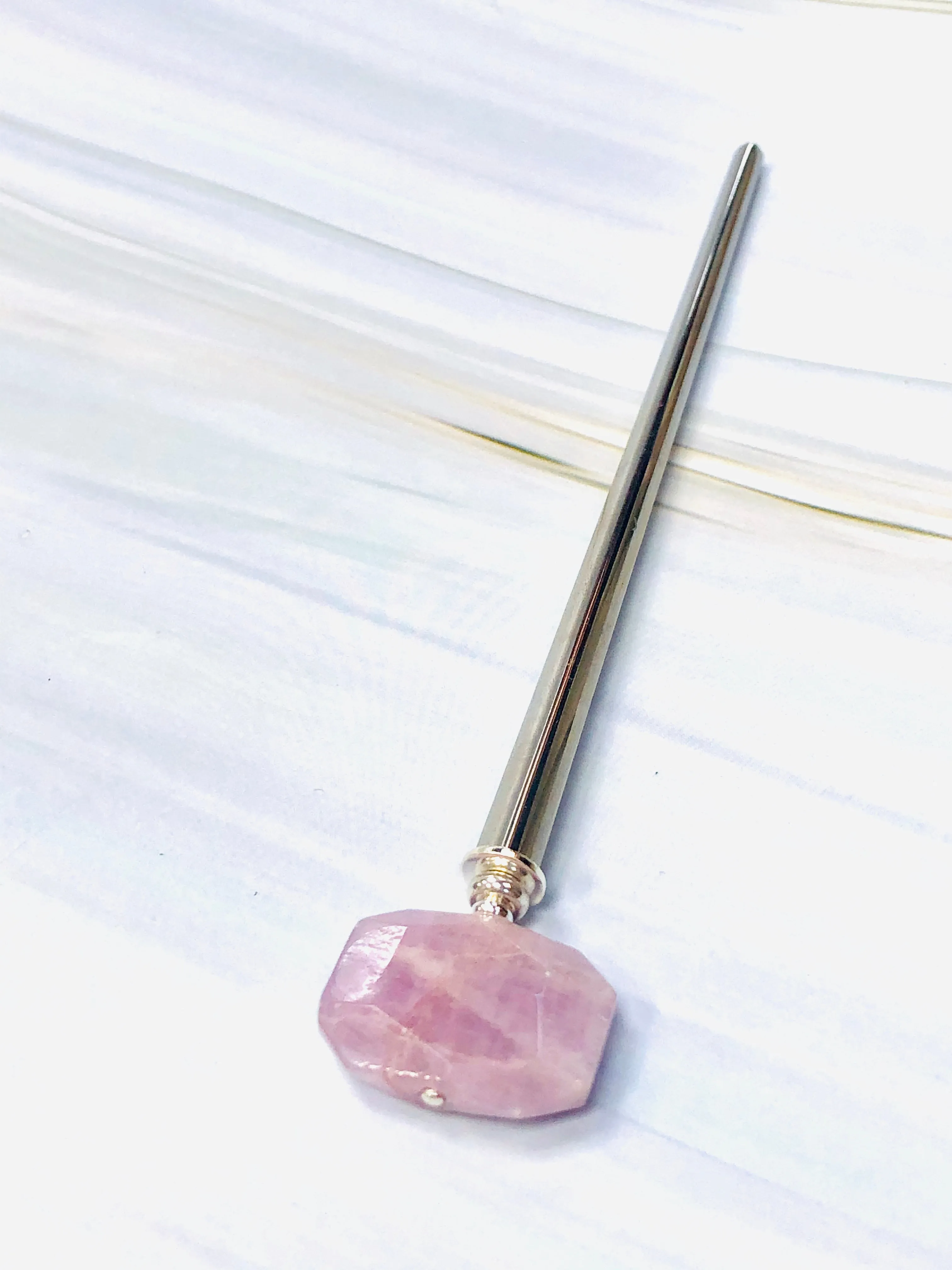 Genuine Kunzite Gemstone Hair Stick, Kunzite silver Gemstone Shawl Pin