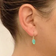 Gold opal green hamsa dangle 14k gold filled earrings
