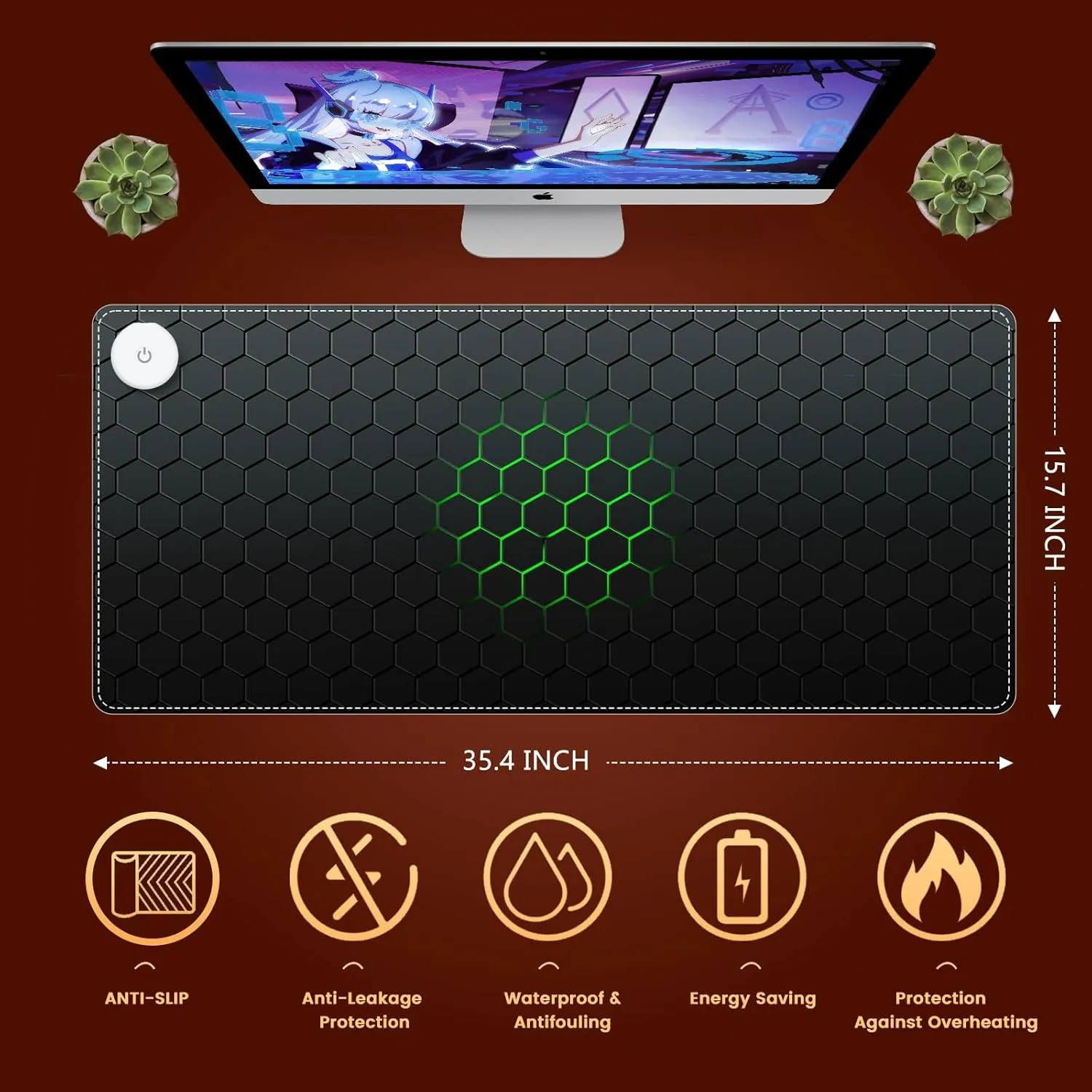 iLeadon Heated Mouse Pad, Electric Warm Desk Pad with 3 Heating Levels & 3 Auto Shut-Off Levels, 35.4" x 15.7" Large Safe Desk Mat Hand Warmer for Home Office Work, Honeycomb Black
