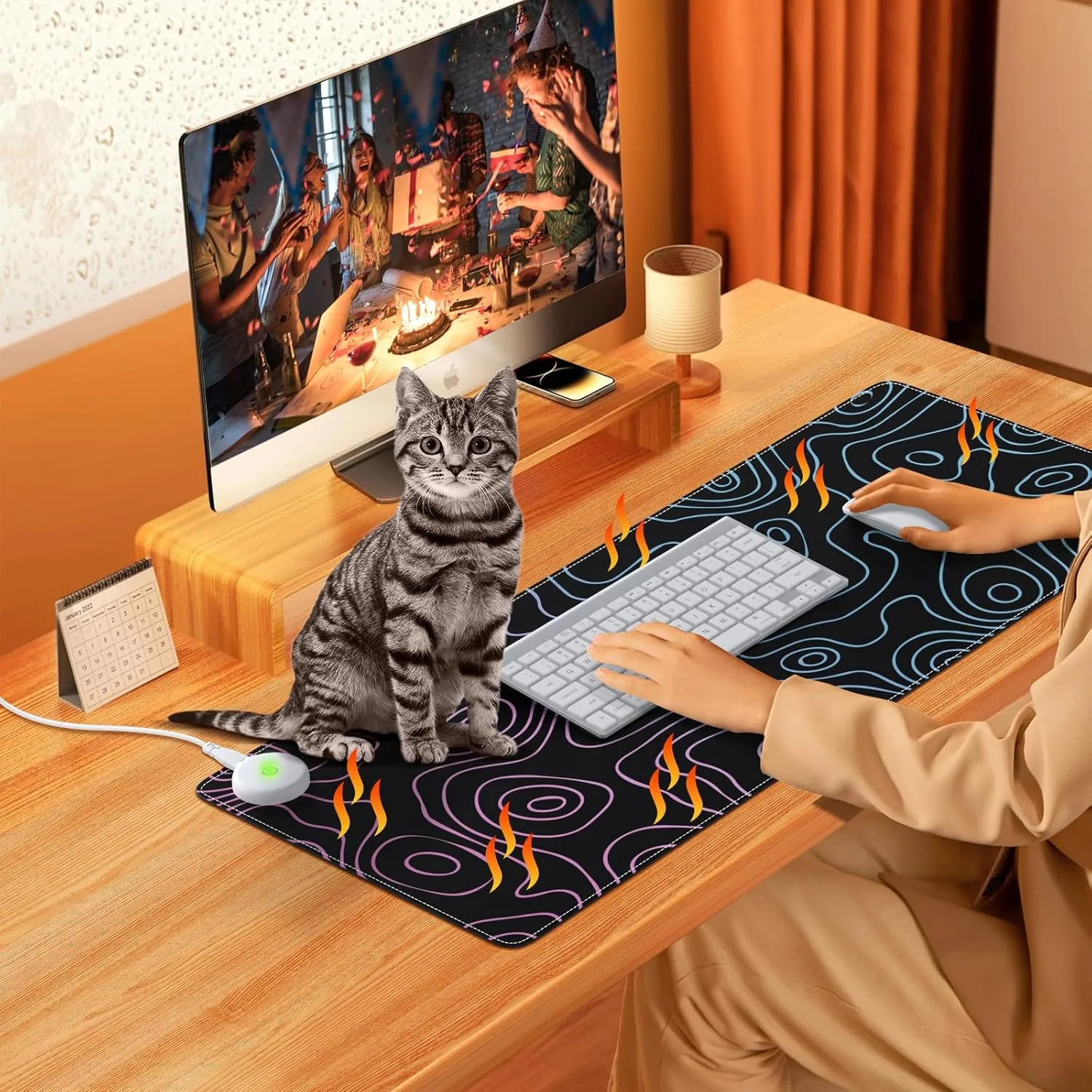 iLeadon Heated Mouse Pad, Heated Desk Mat, Electric Warm Desk Pad with 3 Heating Levels & 3 Auto Shut-Off Levels, 31.5" x 13" Large Safe Desk Mat Hand Warmer for Home Office Work, Black Topographic A