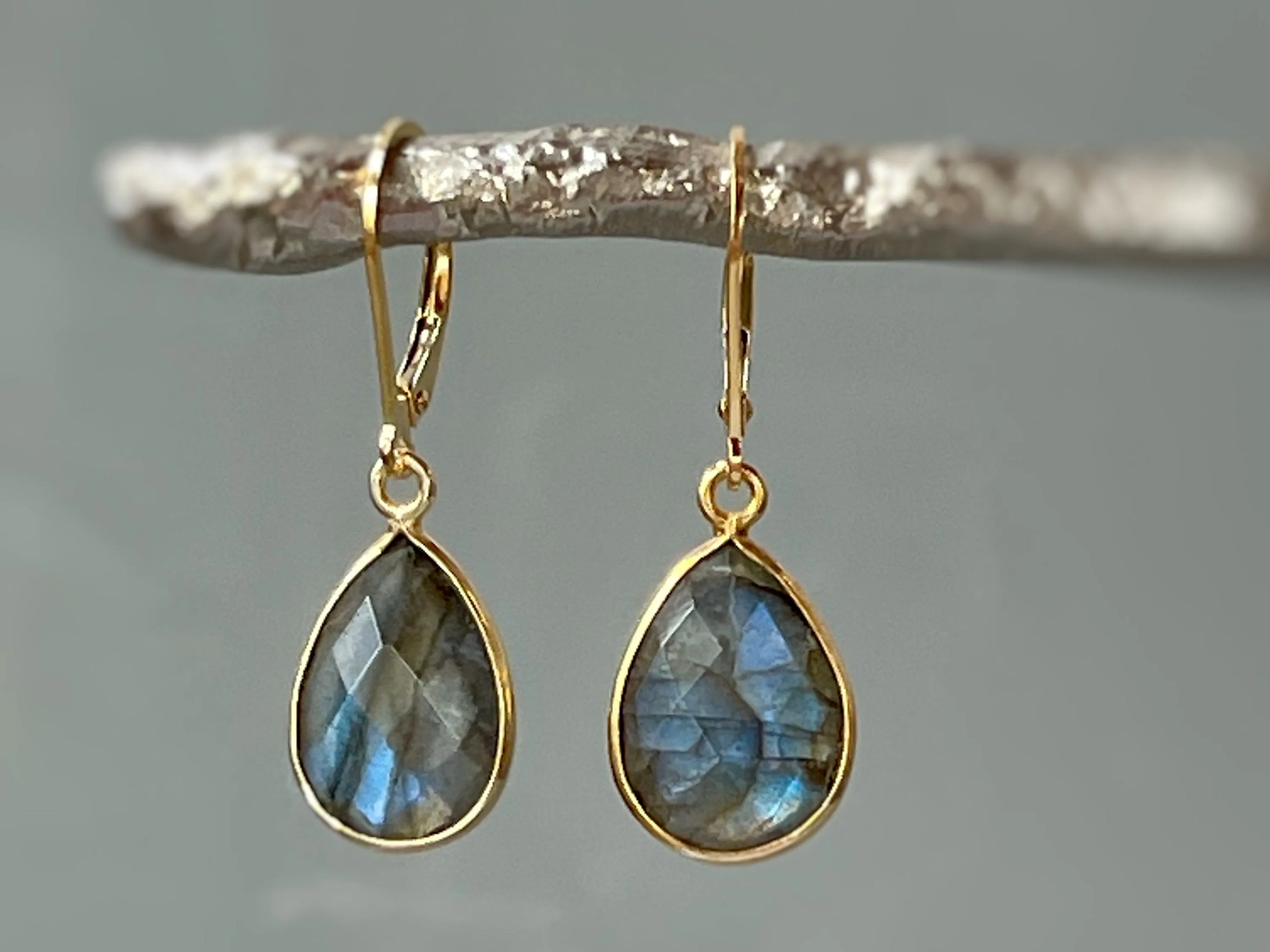 Labradorite earrings Sterling Silver, Gold