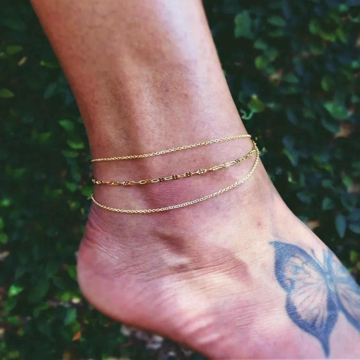 Layered Fleur Anklet • Gold
