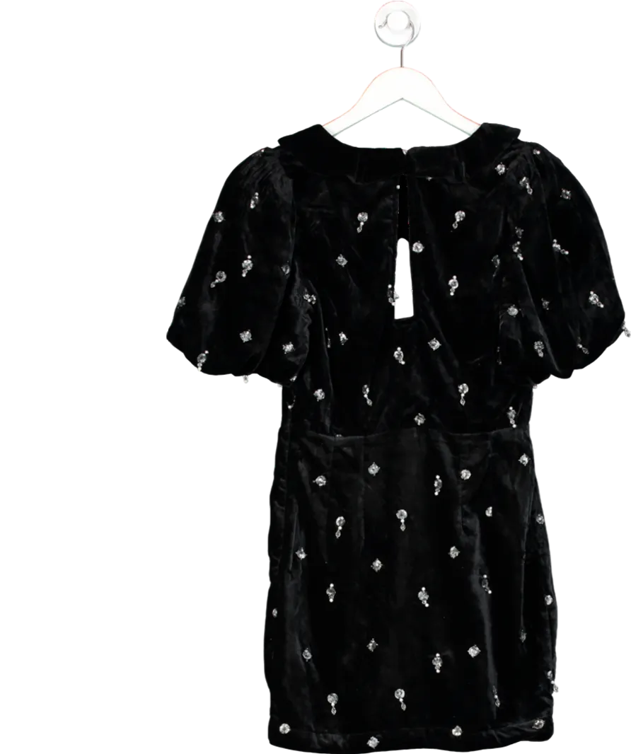 Maeve Black Short-sleeve Embellished Velvet Mini Dress UK 12