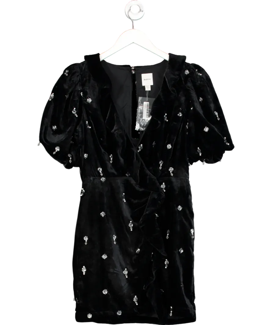 Maeve Black Short-sleeve Embellished Velvet Mini Dress UK 12