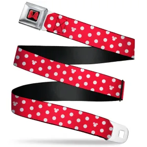 Minnie Mouse Bow Full Color Black/Red Seatbelt Belt - Minnie Mouse Polka Dot/Mini Silhouette Red/White Webbing