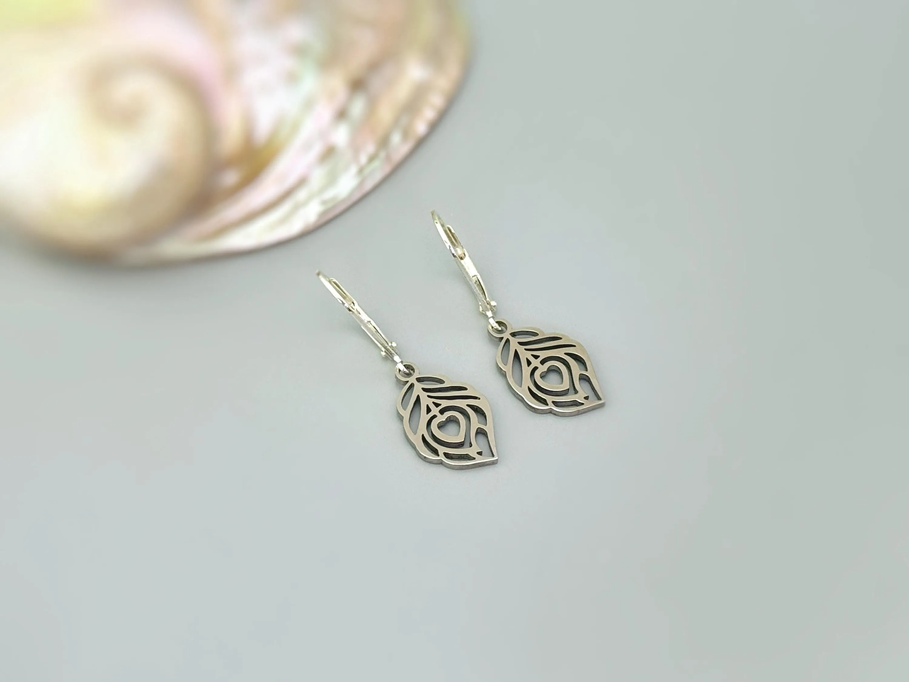 Peacock Feather Earrings dangle Rose Gold, silver, gold
