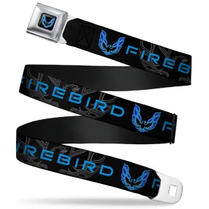 Pontiac Firebird Logo Full Color Black Blues Seatbelt Belt - Pontiac FIREBIRD/Logo Black/Grays/Blues Webbing